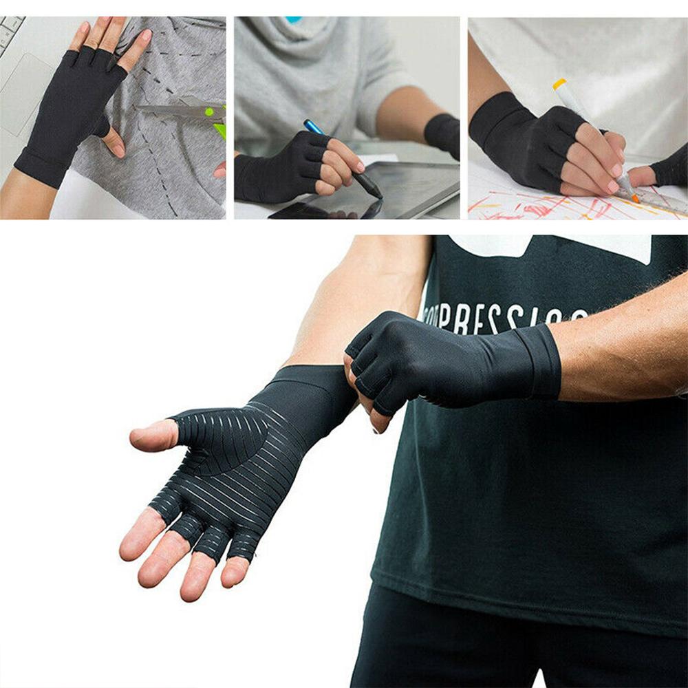 Compression Arthritis Glove Unisex Joint Pain Relief Half Finger Brace - Image 15