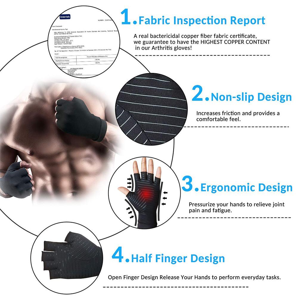 Compression Arthritis Glove Unisex Joint Pain Relief Half Finger Brace - Image 8