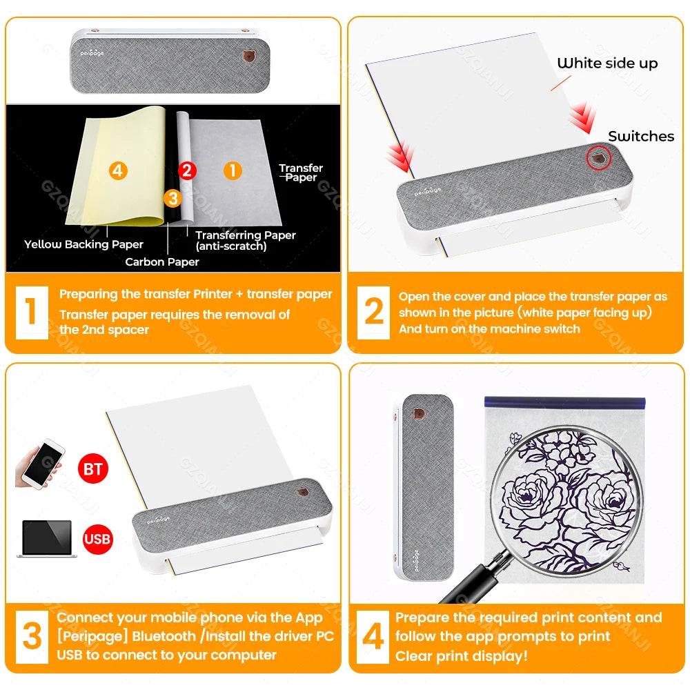 A4 Thermal Printers Wireless Tattoo Transfer Bluetooth USB Mobile Printer Machine Text PDF Document Printing Maker with Paper - Image 6