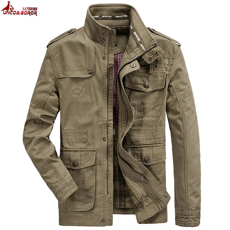 Autumn winter Jacket Men Pure Cotton Business Casual Cargo Jackets Army Military Motorcycle Bomber Coats Male Jaqueta Masculina - Image 8