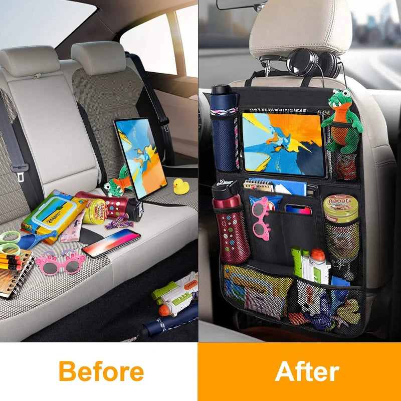 Car Back Seat Organizer with Touch Screen Tablet Holder Automatic Storage Pocket Protector for Travel - Image 4