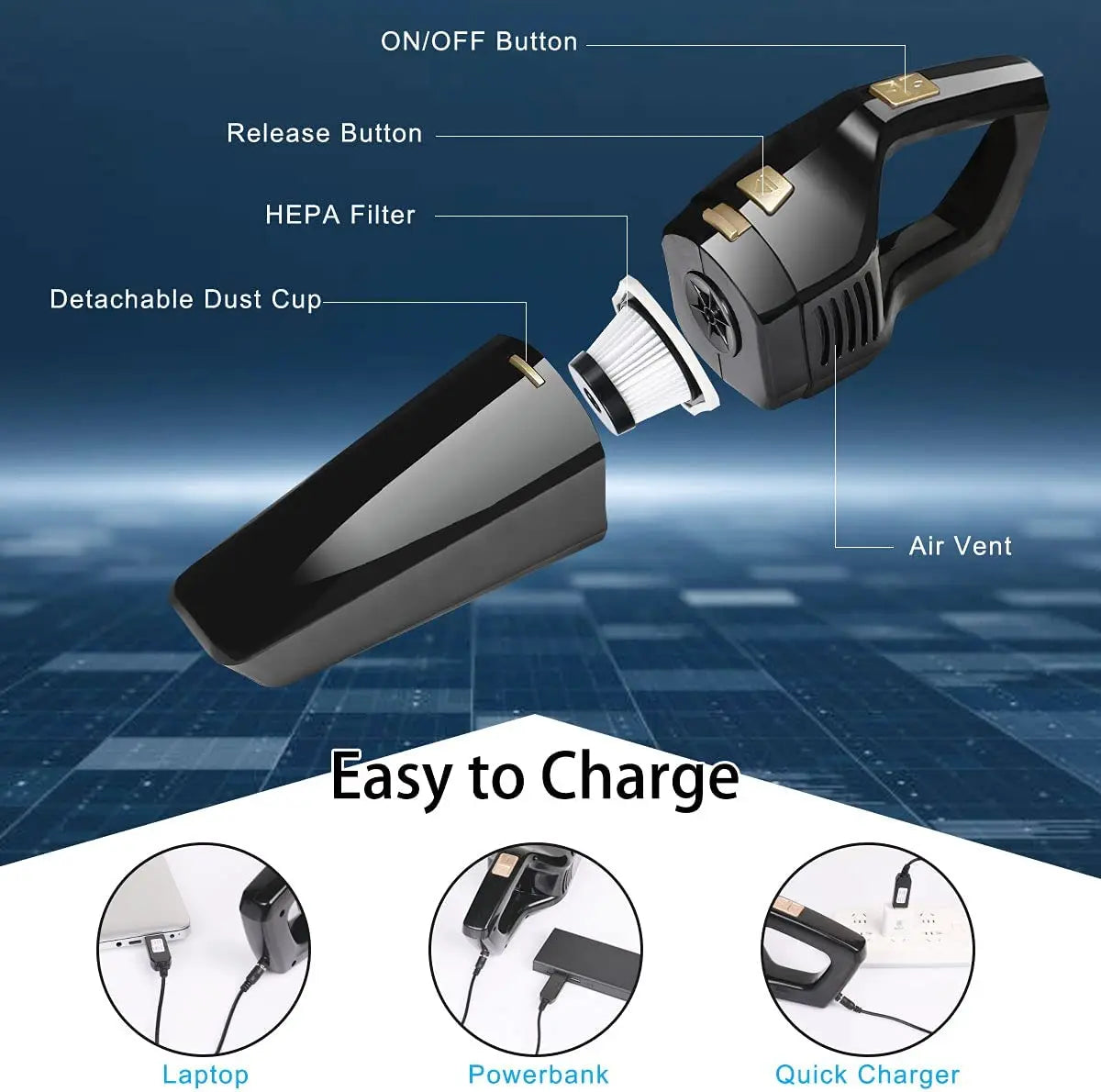 Handheld Vacuums Cordless, Powerful Handheld Hoover Vacuum Cleaner, Portable Lightweight Car Vacuums, 120W Wet & Dry Vacuum - Image 6