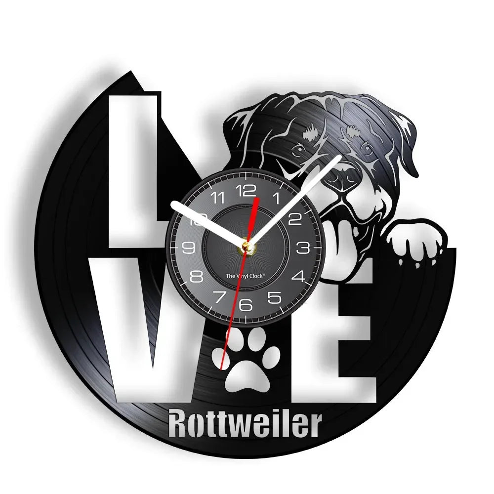 I Love Rottweiler Glow-in-the-Dark Vinyl LP Record Wall Clock - Cute Dog Puppy Art Decor for Pet Owners