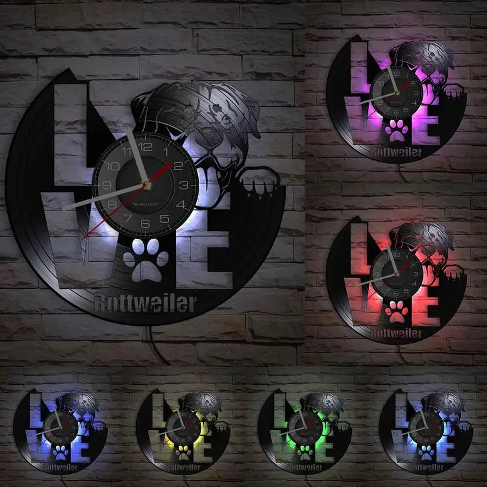 I Love Rottweiler Glow-in-the-Dark Vinyl LP Record Wall Clock - Cute Dog Puppy Art Decor for Pet Owners - Image 2