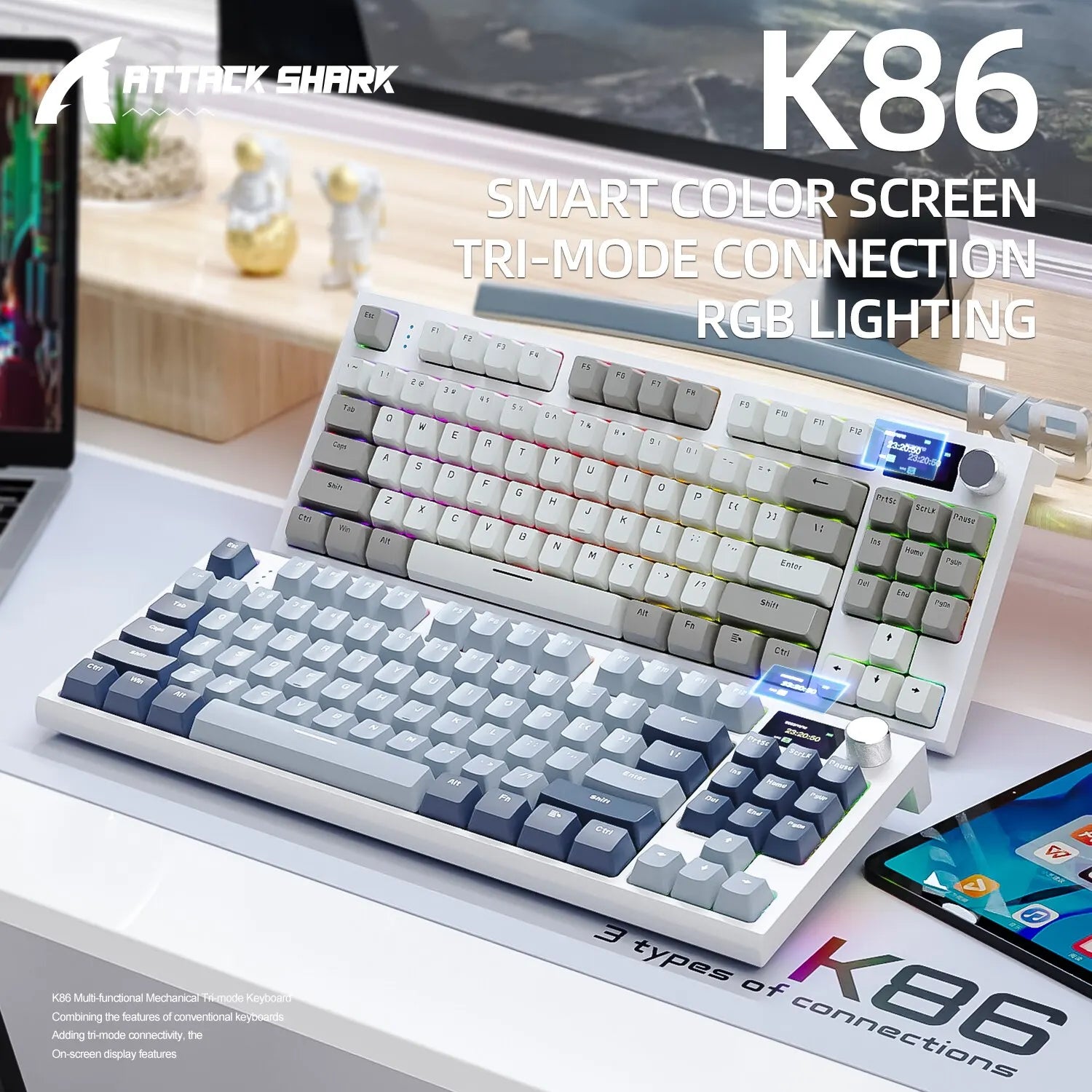 K86 Wireless Hot-Swappable Mechanical Keyboard Bluetooth/2.4g With Display Screen and Volume Rotary Button for Games and Work - Image 7