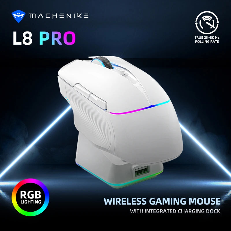 MACHENIKE L8Pro Wireless Gaming Mouse With Charging Dock PAW3395 Optical Sensor Adjustable Scroll 8K+2K Polling RGB For Gamer - Image 3