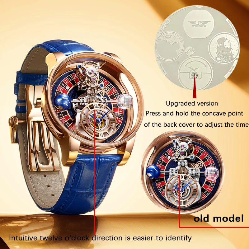 Pindu Man Wristwatch Transparent Hollow Design Celestial Roulette Quartz Watches Water Resistant Leather Jacob Co Men's Watch - Image 4