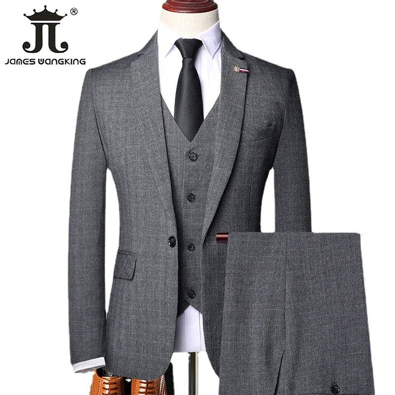 S-5XL (Jacket + Vest + Pants) Retro Gentleman Classic Fashion Plaid Mens Formal Business Slim Suit 3Pces Set Groom Wedding Dress - Image 2