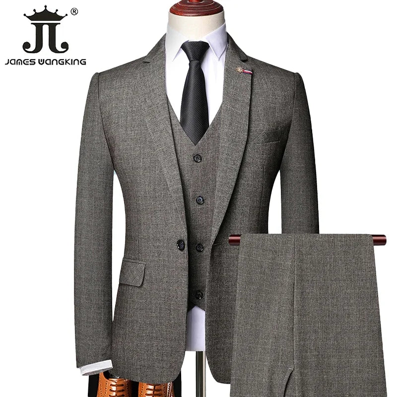 S-5XL (Jacket + Vest + Pants) Retro Gentleman Classic Fashion Plaid Mens Formal Business Slim Suit 3Pces Set Groom Wedding Dress - Image 3